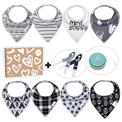 Baby Bandana Drool Bibs for Newborn - 8 Pack Teething Baby Bibs + 1 Multifunctional Case, Best Baby Shower/Registry Gift Set for Newborn Boys Girls Unisex by Bossy Sassy