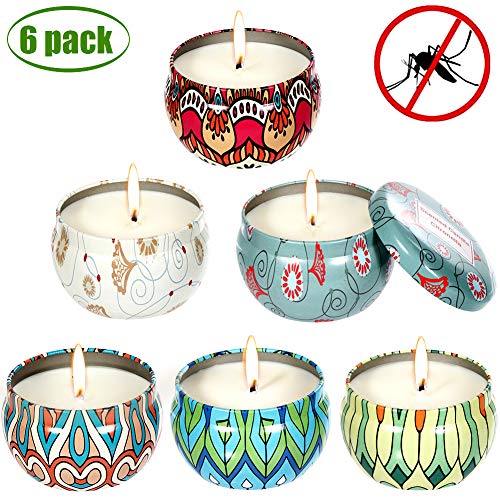 Melophy Citronella Candles, Outdoor Indoor 6 Pack Natural Scented Candles, 100% Pure Soy Wax Candle Portable Travel Tin 2.5 oz, Gift Set