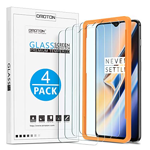 [4 Pack] OnePlus 6T Screen Protector, OMOTON Tempered Glass/Easy Installation with Alignment Frame/Anti Scratch Screen Protector for OnePlus 6T, 6.41 Inch