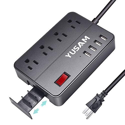 Power Strip with 4 USB Ports, 4 Outlets Desktop Charging Station with 10A 5ft Extension Cord, Widely Spaced Outlets Extendable Stand, for Smartphone Tablets Home,Office & Hotel- Black