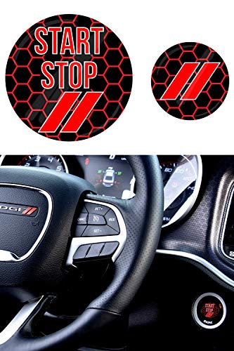 JDL Autoworks compatible with 2015-2019 Dodge Charger/Challenger Starter Button Decal Overlay | 3D Domed SRT Style Red Start Stop Sticker Emblem | Push to Start Button Badge Cover Accessories