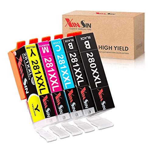 5 Packs XINSIN 280 281 XXL Ink Replacement for Canon PGI-280XXL CLI-281XXL PGI 280 CLI 281 Ink Cartridge, High Yield, for Canon Pixma TS9120 TR8520 TS8220 TS6120 TS6220 TS8120 TR7520 TS9520 TS9521C