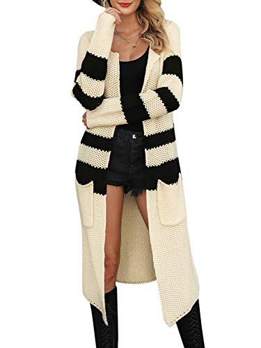 BerryGo Women's Long Sleeve Striped Open Front Knit Cardigan Sweater