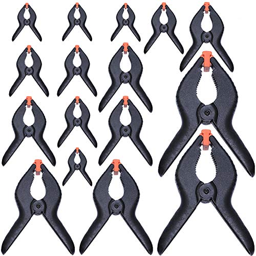 Wellmax 16 Piece Heavy Duty Nylon Spring Clamps Set with Comfort Grip and Flexible Tip for Woodworking, Photo Studio, Backdrops, Painting Canvas, DIY