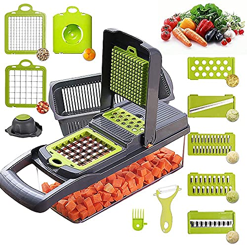 Vegetable Chopper Mandoline Slicer Cutter Chopper and Grater 11 in 1 Vegetable Slicer Potato Onion Chopper Veggie Chopper Dicer with Container Gray