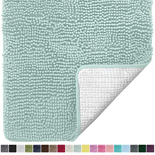 Book Cover Gorilla Grip Original Luxury Chenille Bathroom Rug Mat, 36x24, Extra Soft and Absorbent Shaggy Rugs, Machine Wash and Dry, Perfect Plush Carpet Mats for Tub, Shower, and Bath Room, Spa Blue
