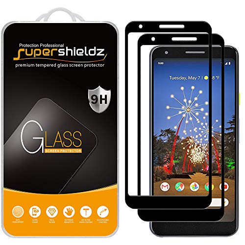 Book Cover (2 Pack) Supershieldz Designed for Google (Pixel 3a XL) Tempered Glass Screen Protector, (Full Screen Coverage and Full Adhesive) Anti Scratch, Bubble Free (Black)