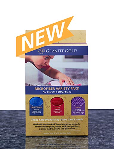 Granite Gold Microfiber Cloth Variety Pack Soft Fibers Gently Clean, Seal and Polish Granite, Marble, Quartz and Other Stone Without Scratching Surfaces, Multiple Color, 3 Count