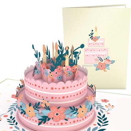 Lovepop Floral Birthday Cake Pop Up Card, 3D Cards, Birthday Card, Birthday Pop Up Card, Greeting Card, Birthday Greeting Card Floral