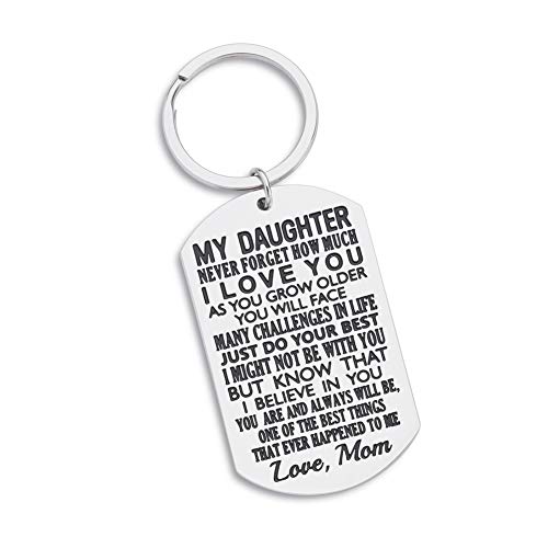 Daughter Gift from Mom Inspirational Keychain Gift for Teen Girl Women Inspirational Gift to Daughter from mom Mather in Law Stepmom-Never Forget How Much i Love You