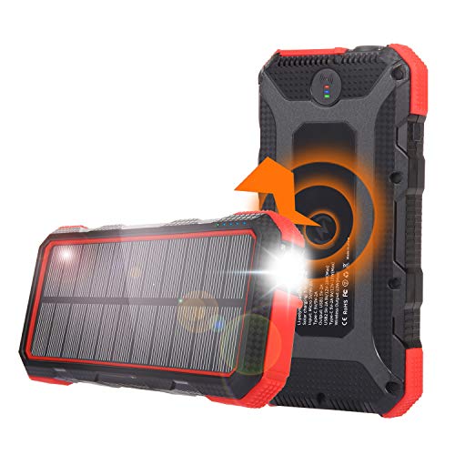 Solar Charger Power Bank 25000mAh with Flashlight Sendowtek PD 18W Charging 7.5W/10W Wireless Portable Phone Charger 4 Output&2 Input Huge Capacity Backup Battery IP54 Rainproof for Camping Hiking