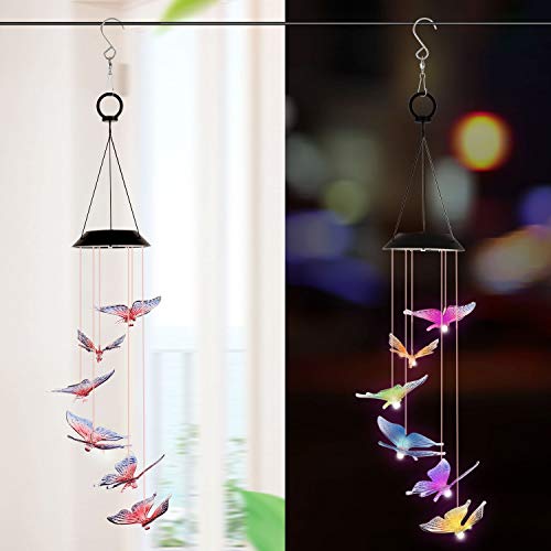 ColorfulLaVie Solar Wind Chimes,Butterfly Solar Wind Chime Outdoor, Color Changing Solar Wind Chimes for Home/Party/Night,Birthday Gifts for Grandma/Mom/Children,Gardening Gift,Outdoor Decor