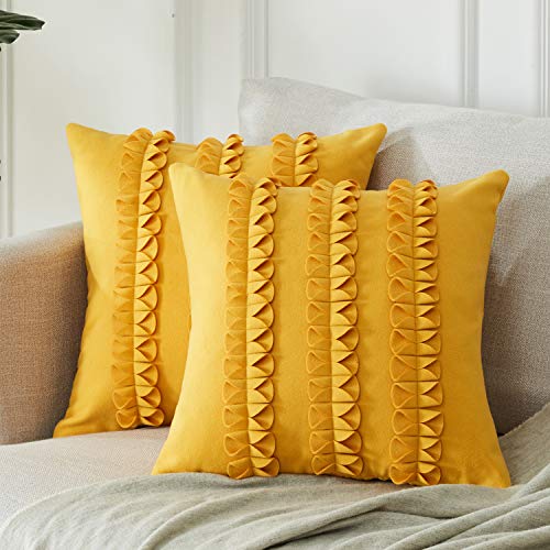 Top Finel Decorative Throw Pillow Covers 18 x 18 Inch Luxury Wool Blend Solid Cushion Covers for Couch Bedroom Car 45 x 45 cm, Pack of 2, Mustard Yellow