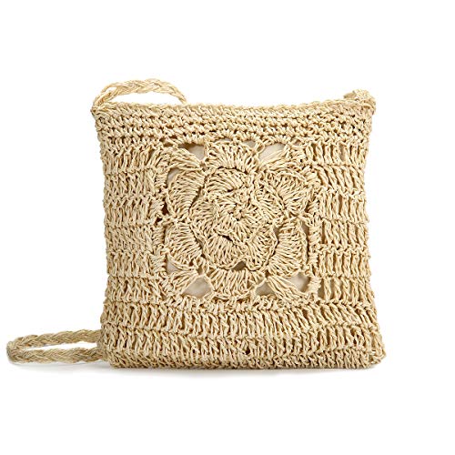 Kadell Straw Shoulder Bag, Straw Clutch Women Handmade Crossbody Bag for Summer Beach (Beige)