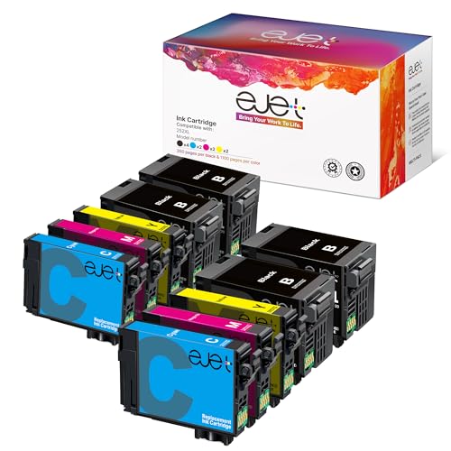 ejet 252 252XL Ink Cartridge Remanufactured epson 252 Ink Cartridge Replacement for Epson 252XL 252 XL T252 T252XL Ink for Workforce WF-3640 WF-3620 WF-7210 WF-7710 WF-7720 (4 Regular Black, 2 Cyan, 2 Magenta, 2 Yellow, 10-Pack)