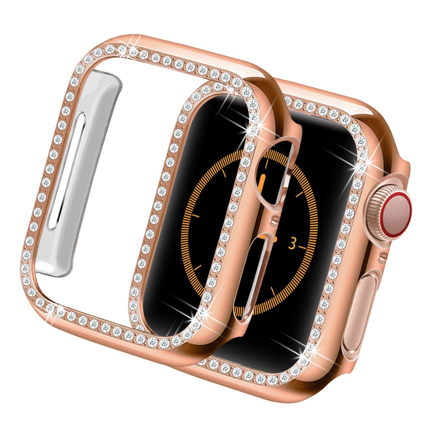 Yolovie Case Compatible for Apple Watch SE Series 6 5 4 40mm Bling Face Cover iWatch Crystal Diamonds Shiny Rhinestone Bumper, PC Protective Frame for Women Girl (Rose Gold-Diamond, 40mm)