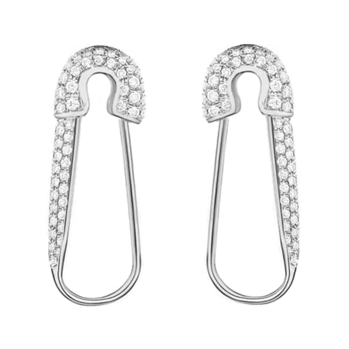 CZ Safety Pin Cartilage Sterling Silver Hoop Earrings for Women Girls Dainty Cubic Zirconia Dangle Drop Hypoallergenic Stud Post Pave Crystal Huggie Fashion Hoops Jewelry 20mm