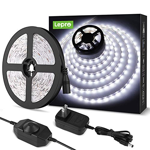 Lepro Strip Light Kit, 16.4ft Rope Light, Flexible, 300 LEDs SMD 2835, Dimmable LED Tape, for Home, Kitchen, Under Cabinet, Bedroom, Daylight White