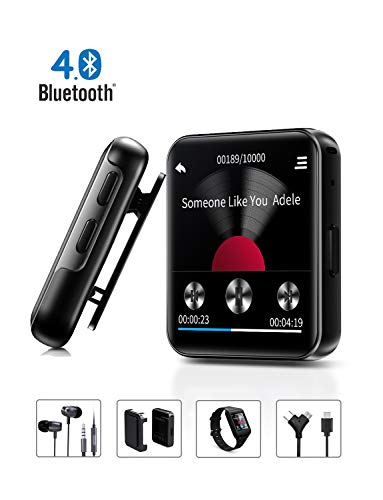 MP3 Player with Bluetooth,32GB Clip MP3 Player with FM Radio Wired Earbuds,Music Player with Touch Full Screen, Voice Recorder,Video Play, Wrist Belt, Mini MP3 Player Bluetooth for Running Workout