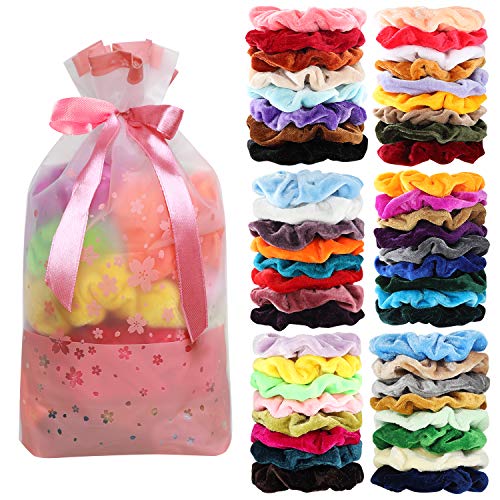 Book Cover 50 Pcs Velvet Hair Scrunchies Assorted Color Elastics Hair Bands Hair Ties Hair Accessories for Women or Girls ...