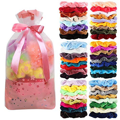 50 Pcs Velvet Hair Scrunchies Assorted Color Elastics Hair Bands Hair Ties Hair Accessories for Women or Girls ...