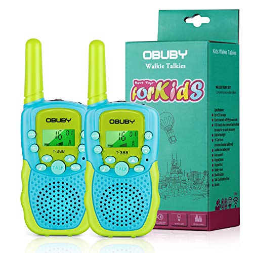 Obuby Walkie Talkies for Kids, 22 Channels 2 Way Radio Kid Toy Gift 3 Miles Long Range with Backlit LCD Flashlight Best Gifts for Boys and Girls to Outside Adventure, Camping 2 Pack (Blue& Green)