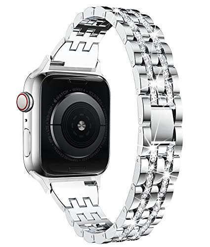 Compatible with Apple Watch Band 38mm 40mm 42mm 44mm for Women, CTYBB Rhinestone Metal Jewelry Wristband Strap Replacement for iWatch Bracelet SE Series 6/5/4/3/2/1