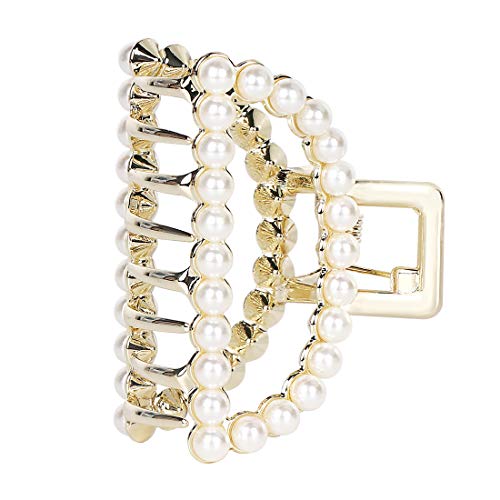 ORDERMORE Strong Hold Hair Claw Clips,Medium Size Pearl Hair Claw Clip for Women and Girls Medium or Thick Hair,2.6 Inches Wide