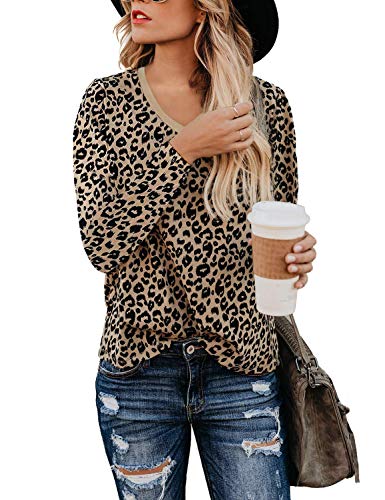 Youdiao Womenâ€™s Casual V Neck Leopard Print Tops Summer Cute Shirts Basic Short Sleeve Tees Blouse