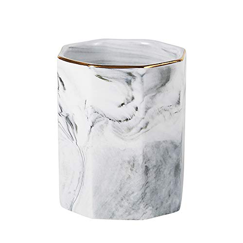 YOSCO Ceramic Desk Pen Holder Stand Marble Pattern Pencil Cup Pot Desk Organizer (S Gray)