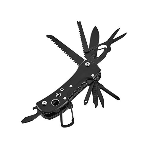 Amazon Basics 15-in-1 Stainless Steel Multitool Pocket Knife with Sheath for Hiking, Camping, Survival, Black, Pocket Size
