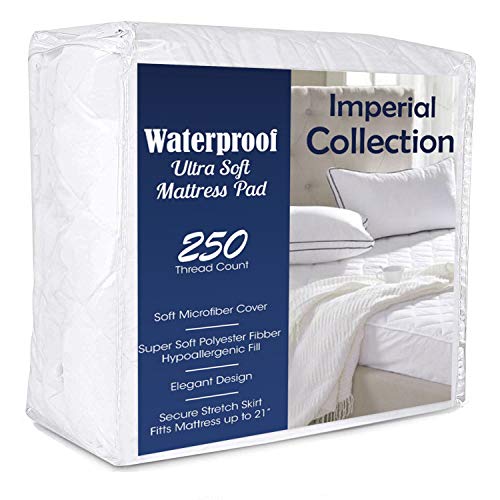 Book Cover Global Weavers Dorm Size Waterproof Twin Extra Long Fitted Mattress Pad, Imperial Dormitory Collegiate Size Hypoallergenic 3 Layer Mattress Protector, 21 Inch Deep, No Vinyl , Twin XL