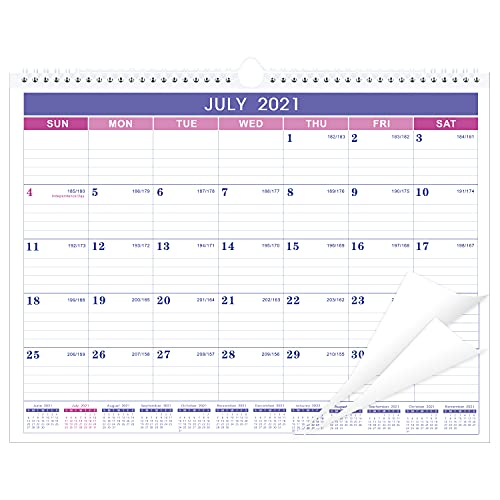 2021-2022 Calendar - 18 Monthly Wall Calendar with Thick Paper, 15" x 11.5", Jul. 2021 - Dec. 2022, Twin-Wire Binding + Hanging Hook + Ruled Blocks with Julian Date - Purple