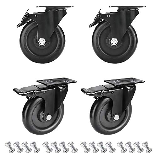 GloEra 5 inch Swivel Caster Wheels Heavy Duty 1800LBS Capacity with Safety Dual Caster, 4 Pack All with Brake No Noise Lockable Wheels (Black)