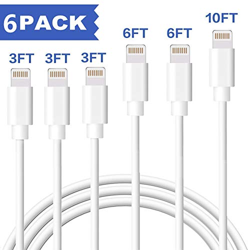 Kraiovim iPhone Charger Cable (6 Pack, 3FT/6FT/10FT) - MFi Certified - Fast iPhone Charging Cable Long Cord Compatible iPhone XS/Max/XR/X/8/8 Plus/7/7 Plus/6/6 Plus/6S/6S/Plus/5/SE More (White)