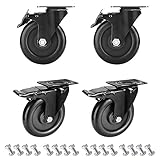 GloEra 5 inch Swivel Caster Wheels Heavy Duty 1800LBS Capacity with Safety Dual Caster, 4 Pack All with Brake No Noise Lockable Wheels (Black)