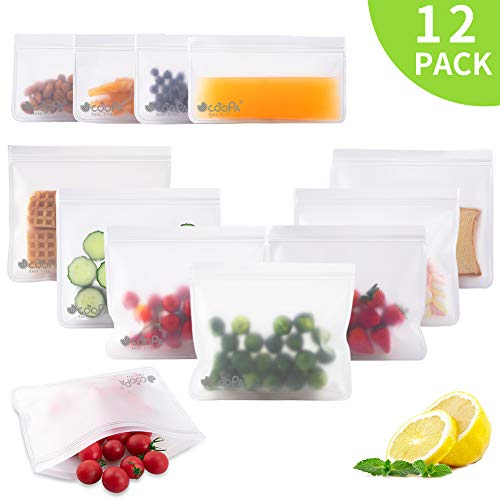 OCOOPA Reusable Food Storage Bags, Extra Thick Leakproof Degradable Freezer Bag, FDA Grade PEVA Sandwich & Snack Bags, Plastic Free Ziplock Lunch Bag for Kids Snacks Fruit Travel Home Organization (6)