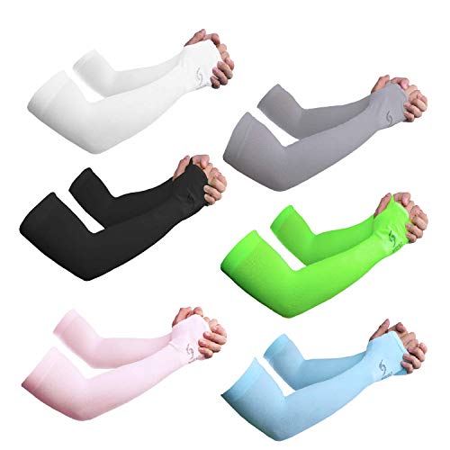 Sportout UV Protection Cooling Arm Sleeves,Longer Sun Sleeves Perfect for Basketball,Baseball,Running,Fishing,Arm Sleeves Tattoo for Men and Women with Multiple Colour,6 Pairs (Colorful-6)