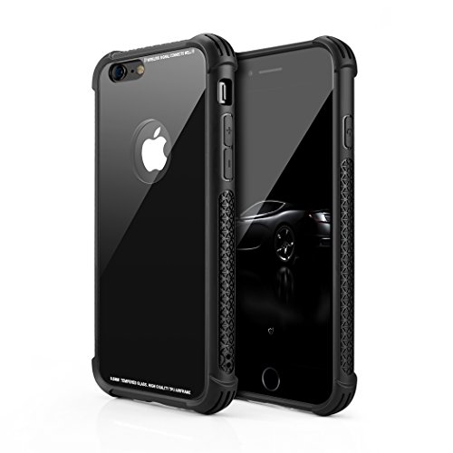 Besiva Phone Case Compatible iPhone 6 Plus,iPhone 6S Plus, Tempered Glass Back Cover and Soft Silicone Rubber Bumper Frame Shock Absorption Anti-Scratch Compatible iPhone 6 Plus / 6S Plus, A4