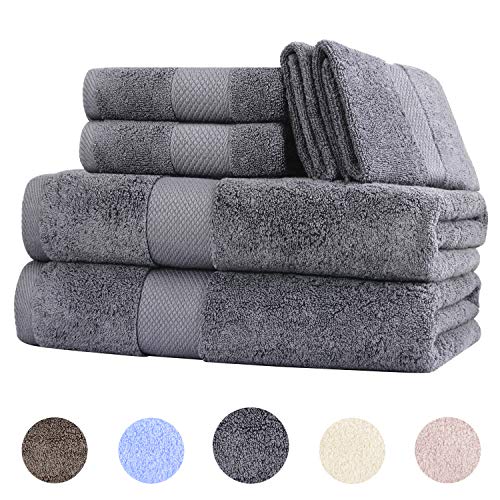 Book Cover Wonwo 100% Cotton Bath Towels, 600 GSM Luxury 6 Piece Set - 2 Bath Towels, 2 Hand Towels, and 2 Washcloths - Gray