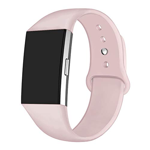 Book Cover GHIJKL Sports Band Compatible Fit bit Charge 2, Soft Silicone Replacement Wristband for Fi tbit Charge 2,Women Men, Large Small (Sand Pink, Small(5.5''-7.1''))