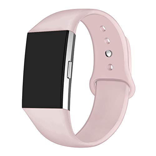 GHIJKL Sports Band Compatible Fit bit Charge 2, Soft Silicone Replacement Wristband for Fi tbit Charge 2,Women Men, Large Small (Sand Pink, Small(5.5''-7.1''))