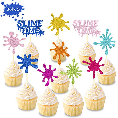 Book Cover 36 Pcs Slime Cupcake Toppers for Art Themed Party Colorful Glitter Slime Queen Baby Shower Painting Birthday Graffiti Home Events Party Decorations Supplies