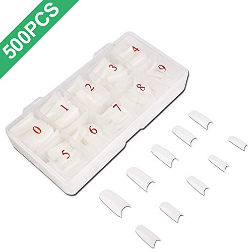 500PCS False Nails Tips, Lady French Style Acrylic Artificial Tip Manicure with Box of 10 Sizes for Nail Art Salons and Home DIY