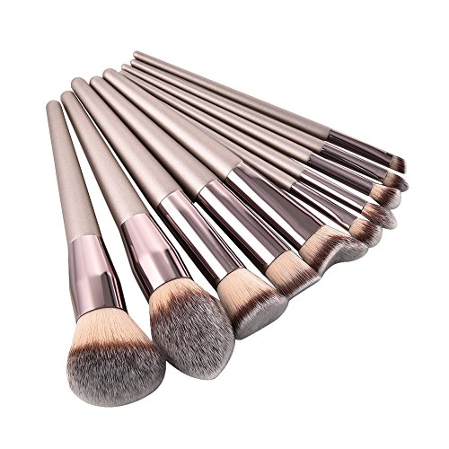 Luxury 10Pcs Champagne Makeup Brushes Set For Foundation Powder Blush Eyeshadow Concealer Lip Eye Make Up Brush Cosmetics Beauty Tools - Champagne