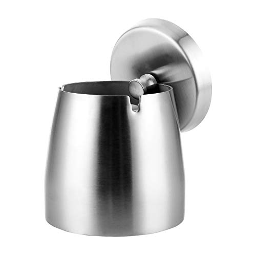 Cigar Ashtray Stainless Steel Car Ashtray with Lid for Indoor Outdoor Big Capacity Windproof Rainproof Thickened Ash Holder for Smokers (Silver Large)