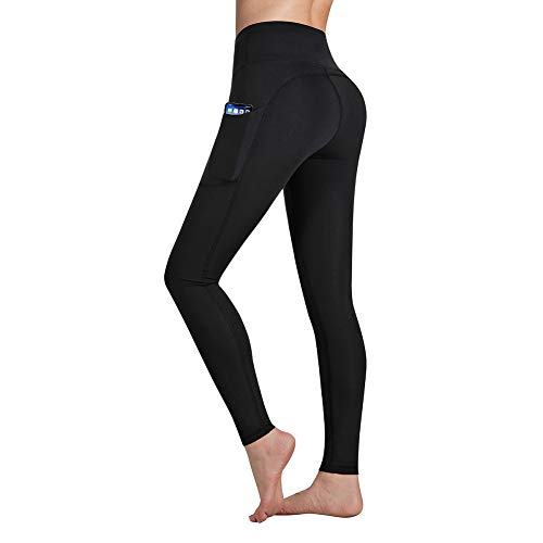 Occffy High Waist Yoga Pants for Women with Pockets Tummy Control Leggings Workout Running Tights DS166 (Black, Small)
