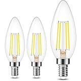 Cotanic 60W Equivalent Dimmable E12 Candelabra LED Bulbs, 4000K Daylight, 600LM Ceiling Fan Light Bulb, C35 Filament Chandelier Light Bulbs, B11 Candle Lights with Clear Glass, Pack of 3