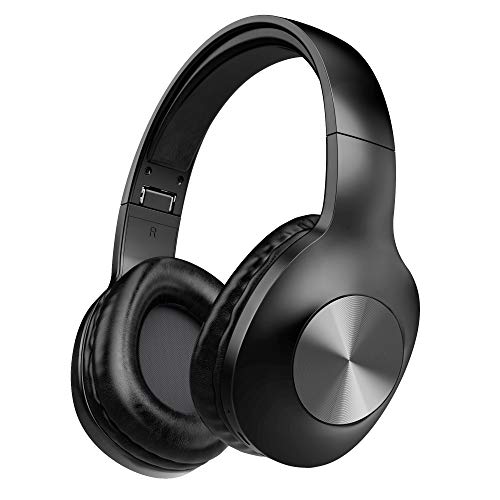 Bluetooth Headphones, Letscom Wireless Headphones Over Ear with Hi-Fi Sound Mic Deep Bass, 100 Hours Playtime and Soft Memory Protein Earpads for Travel Work TV PC Cellphone - Black