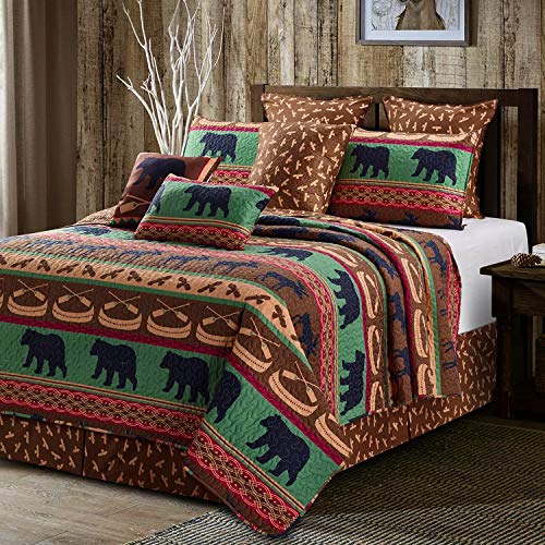 Book Cover Quilt Bedding Set in King by Virah Bella - Bear and Paw Printed Lightweight Reversible Quilt with 2 Matching Pillow Shams - Cozy & Beautiful Lodge-Themed Bedding